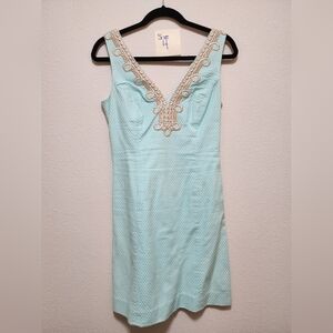 Lilly Pulitzer Mint Aqua Sleeveless Embroidered V-Neck Midi Dress Vintage